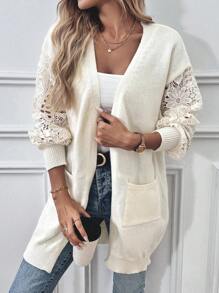 SHEIN Clasi Cárdigan suéter con mangas de encaje cosido