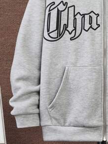 SHEIN Tween Boys Loose Casual Comfortable Letter Printed Hooded Sweatshirt Sweatshirt