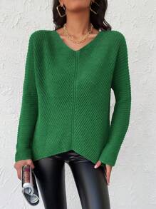 EURMUSE Solid Batwing Sleeve Jumper - Green - View 3