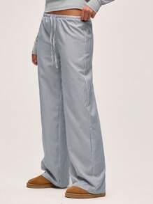 SHEIN BASICS Quần nữ dệt sọc ngang eo thấp thông thường - Nhiều màu - Xem 2
