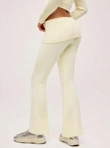 SHEIN BASICS 女士休闲低腰紧身针织裤 - 杏色 - 查看 2