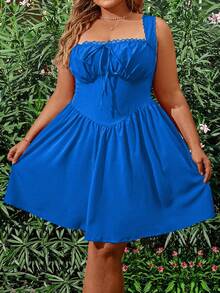 Celure Plus Size Solid Color Ruched Bust Sleeveless Dress