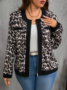 SHEIN Clasi 大码多色拼布豹纹复古优雅针织夹克 - 彩色 - 查看 5