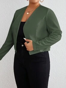 SHEIN LUNE Áo khoác Blazer tay dài đơn giản cỡ lớn dành cho nữ - Màu xanh Ô liu - Xem 5