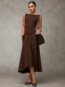 SHEIN BAE 女士纯色圆领无袖优雅夏装