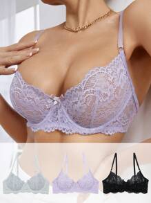 SHEIN 3 件套柔软蕾丝日常文胸，百搭多色女士内衣
