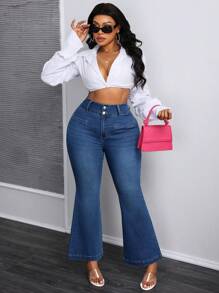SHEIN SXY Plus Size Women Stretchy Sexy Figure-Flattering Flared Jeans