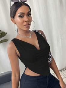Calvaya Top de tirantes informal de mujer con cuello de pañuelo, bajo asimétrico y unicolor de verano