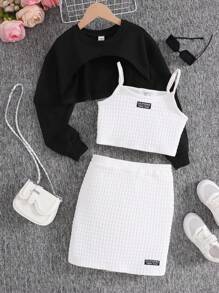 SHEIN Conjunto de 2 peças de calças e moletom casual texturizado para meninas adolescentes