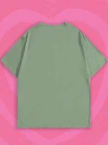 ROMWE MEN The Powerpuff Girls | ROMWE 男士卡通印花短袖圆领T恤，适合春夏季日常穿着、上学 - 綠色 - 查看 2