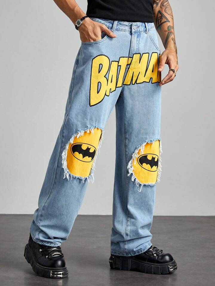 Our Batman X ROMWE Men's Casual Street Bat Logo & Letter Graphic