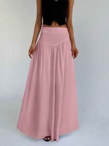 Aloruh 女士简约优雅超长开衩下摆白色裙子 - 粉色 - 查看 4