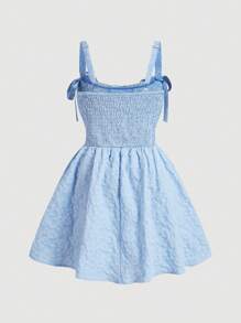 SHEIN MOD Plus Size Women Summer Bowknot Decor Jacquard Elegant Cami Dress,Corset Dress For Women - Blue - View 2