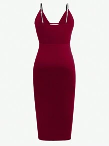 EMERY ROSE 女士性感细肩带露背亮片紧身优雅鸡尾酒裙酒红色长款女士服装 - 酒紅色 - 查看 2