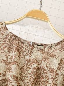 Breezaya 大码圆领长袖全身印花抽绳褶饰优雅连衣裙 - 彩色 - 查看 3