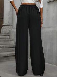 Aveloria Casual Drawstring Waist Handmade Shirring Wide Leg Pants Fall Cloth For Women - Black - View 2