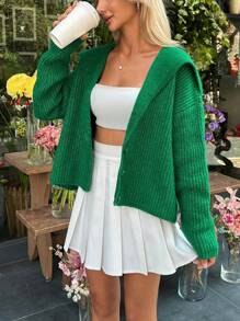 EURMUSE Knitwear Fluffy Cardigan With Deep V Neck - Green - View 4