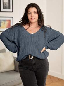 Calvaya Suéter de manga larga minimalista de unicolor para mujer de talla grande, para el invierno