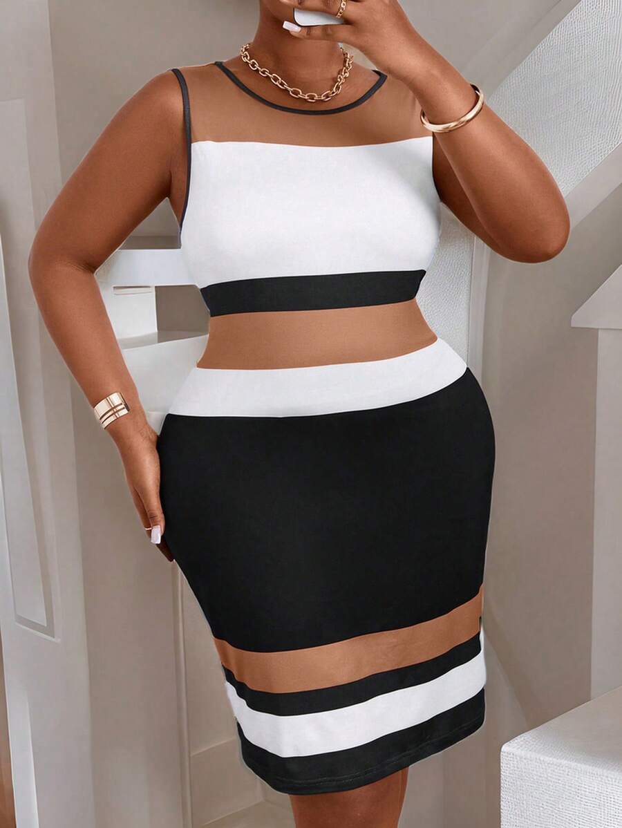 Maweii Bodycon-Kleid mit Farbblock-Design für den Sommer in Große Größen