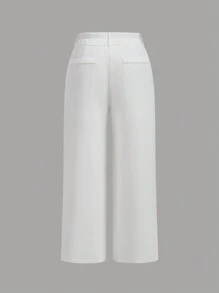 SHEIN MOD Plus Size Women's White 2-Button Wide Leg Palazzo Pants