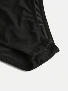 Tween Girl 黑色休闲针织撞色网眼拼接圆领短袖紧身衣