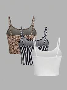 SHEIN Unity Women's Spaghetti Strap Backless Camisole Top In Leopard, Zebra Print Or Solid Colors - Minimalist & Comfortable - Multicolor - View 2