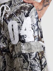 ROMWE MEN Street Life 男式休闲枝形印花工装裤 - 彩色 - 查看 2