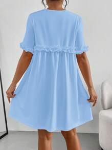 SHEIN Essnce Women's Solid Color Simple Daily Lace Decoration Short Sleeve Dress