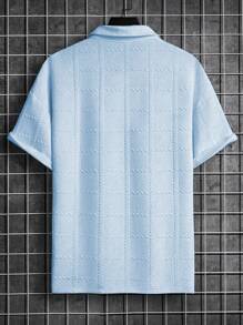 Manfinity Homme Men's Button Short Sleeve Plaid Business Casual Fashion POLO Shirt - Baby Blue - View 2