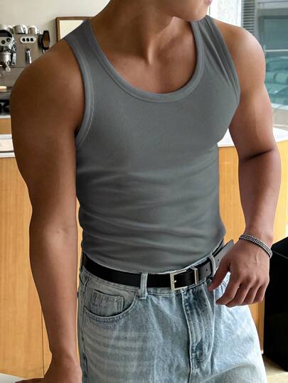 DAZY 男士純色圓領背心上衣