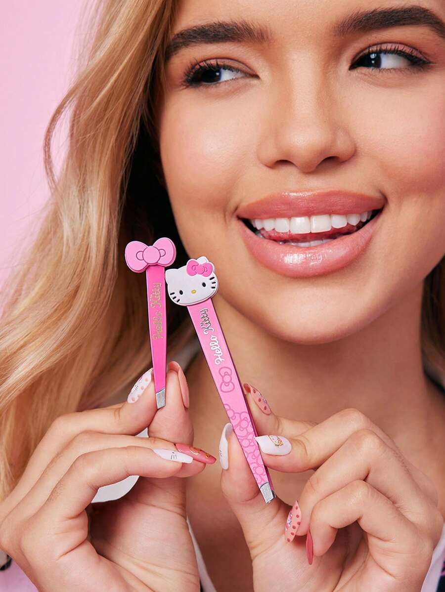 HELLO KITTY AND FRIENDS | SHEIN 2 件套可爱卡通 3D 小猫眉毛镊子