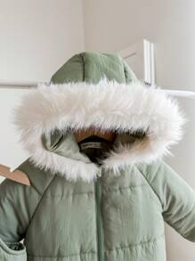SHEIN 2pcs Baby Boy/Girl Warm Fleece Hooded Padded Coat + Overalls, Suitable For Autumn/Winter Outdoor, Skiing