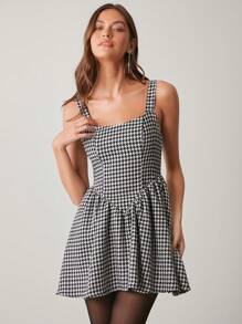 Enchnt Autumn Dress, Women's Romantic Plaid Design Fluffy Princess Dress, Fashion, Date Party Dress - Black - View 3