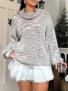 Flirla Suéter de cuello de capucha con degradado casual de talla grande, primavera/otoño