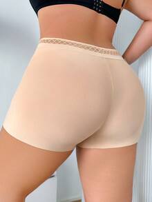大码女式纯色网眼拼接高腰无缝内裤 - 杏色 - 查看 2