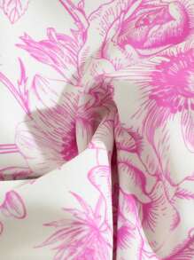 Tween Girl 花卉印花拼色边饰泳衣套装，夏季 - 粉色 - 查看 6