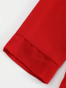 Swim Basics Summer Beach Solid Button Front Kimono - Red - View 6