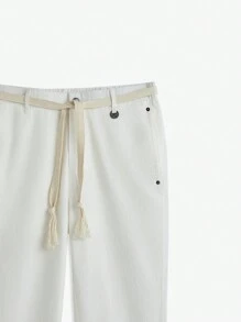 Manfinity VCAY Men's Woven Fit Elastic Waist Long Straight Casual Pants Suitable For Daily Autumn - White - View 7