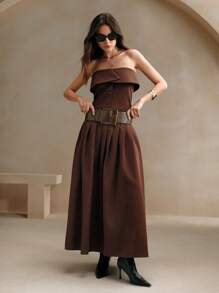 Anewsta Personalized Strapless Dress With Belt - Coffee Brown - View 6