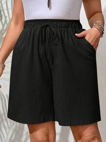 EMERY ROSE Plus Size Women's Summer Black Bermuda Shorts - Black - View 3