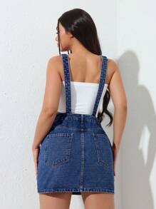 SHEIN EZwear 女士夏季口袋休闲宽松牛仔连衣裤 - 藍色 - 查看 3