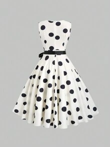 Sweetra 女士夏季波尔卡圆点印花重叠 V 领无袖长款优雅连衣裙长款女装 - 杏色 - 查看 2