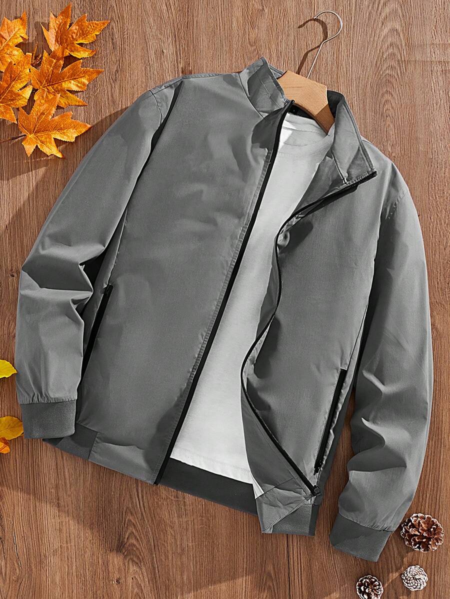 Manfinity Homme Men's Zipper Long-Sleeved Street Fashion Jackets & Coats - Grey - View 1