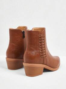 Styleloop Women's Fashion Solid Color Pointed Side Zipper Ankle Boots Simple Short Boots Fall - Brown - View 5