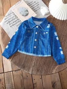 SHEIN Mädchen Jeans-Optik Lässig Langarm Jacke, geeignet für Outdoor-Sport, Reisen, Party, Geschenk, Herbst Winter