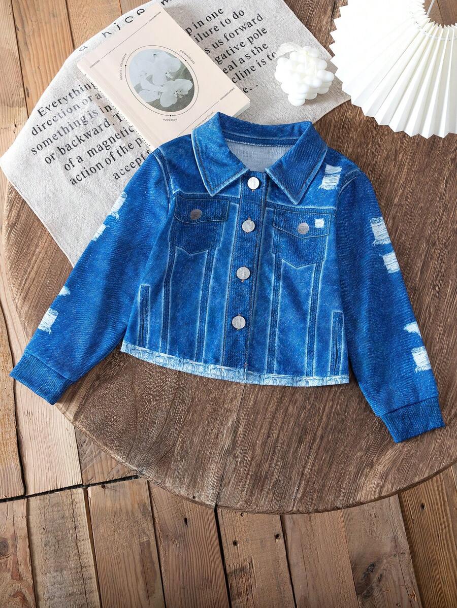 SHEIN Mädchen Jeans-Optik Lässig Langarm Jacke, geeignet für Outdoor-Sport, Reisen, Party, Geschenk, Herbst Winter