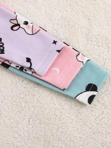 SHEIN 女宝宝舒适贴身可爱动物图案长袖长裤针织舒适休闲亲肤家居睡衣套装六件套 - 彩色 - 查看 4