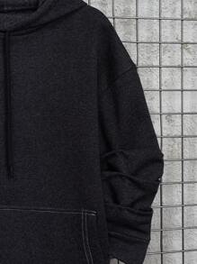 RueChic Men's Letter Print Drawstring Hoodie - Dark Grey - View 9