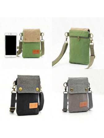 1 件纯色帆布手机钱包时尚单肩包休闲斜挎包时尚百搭便携式三层收纳包可存放手机纸巾银行卡身份证硬币拉链女士钱包钱包