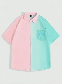 Manfinity Hypemode 夏季男士拼色单排扣休闲短袖衬衫 - 彩色 - 查看 1